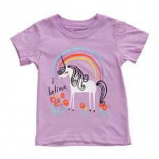 2015 New Little Maven Summer Baby Girl Children Horse Purple Cotton Short Sleeve T-shirt