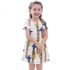 Kid Girls Short Sleeve Cartoon Pattern Printed Dress