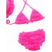 Cute Girls Halter Fluffy Lace-trim Bikini Bowknot Three Pieces Bathing Swimsuit
