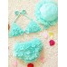 Cute Girls Halter Fluffy Lace-trim Bikini Bowknot Three Pieces Bathing Swimsuit