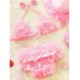 Cute Girls Halter Fluffy Lace-trim Bikini Bowknot Three Pieces Bathing Swimsuit