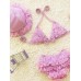 Cute Girls Halter Fluffy Lace-trim Bikini Bowknot Three Pieces Bathing Swimsuit