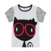 2015 New Summer Baby Girl Children Glasses Cat White Cotton Short Sleeve T-shirt