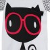 2015 New Summer Baby Girl Children Glasses Cat White Cotton Short Sleeve T-shirt