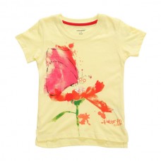2015 New Little Maven Summer Baby Girl Children Flower Yellow Cotton Short Sleeve T-shirt