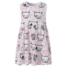 Cute Kid Girls Sleeveless Cartoon Cat Printed Dress