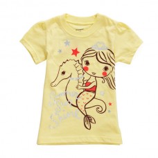 2015 New Little Maven Summer Baby Girl Child Sea Horse Yellow Cotton Short Sleeve T-shirt