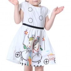 Kid Girls Short Sleeve Cartoon Character Printed Dress