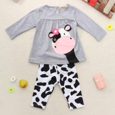 Baby Girls Cow Clothing Sets Top Shirt Trousers Outfit