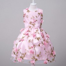 Pink Kids Girl Floral Sleeveless O-Neck Princess Party Dress