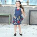 Baby Kid Girls Floral Embroidered Sleeveless Denim Dress