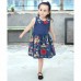 Baby Kid Girls Floral Embroidered Sleeveless Denim Dress