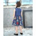 Baby Kid Girls Floral Embroidered Sleeveless Denim Dress
