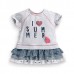 2015 New Little Maven Baby Girl Children I LOVE Summer Dress Grey Cotton Top&Lace Skirt