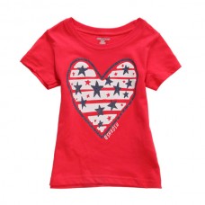 2015 New Little Maven Summer Baby Girl Children Heart Red Cotton Short Sleeve T-shirt