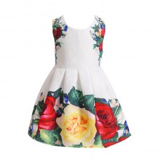 Kid Girls Flowers Printed Sleeveless Princess Dress