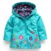 Kid Girls Floral Printed Full Sleeve Hooded Waterproof Trench Coat