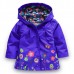 Kid Girls Floral Printed Full Sleeve Hooded Waterproof Trench Coat