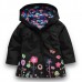 Kid Girls Floral Printed Full Sleeve Hooded Waterproof Trench Coat