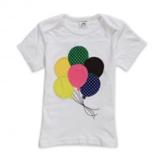 2015 New Little Maven Summer Baby Girl Children Balloon White Cotton Short Sleeve T-shirt