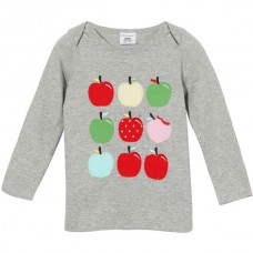2015 New Little Maven Summer Baby Girl Children Apples Grey Cotton Long Sleeve T-shirt