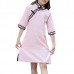 Chinese Style Kid Girls Half Sleeve Pink Cheongsam Dress