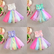 2015 Toddler Kids Girls Rainbow Sleeveless Princess Party Gauze Skirt Tutu Dress