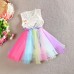 2015 Toddler Kids Girls Rainbow Sleeveless Princess Party Gauze Skirt Tutu Dress