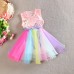 2015 Toddler Kids Girls Rainbow Sleeveless Princess Party Gauze Skirt Tutu Dress