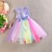 2015 Toddler Kids Girls Rainbow Sleeveless Princess Party Gauze Skirt Tutu Dress
