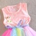 2015 Toddler Kids Girls Rainbow Sleeveless Princess Party Gauze Skirt Tutu Dress