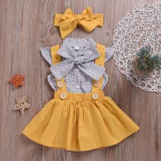 Polka Dot Girls Top + Bow + Dress Three-Piece Set for 2Y-5Y