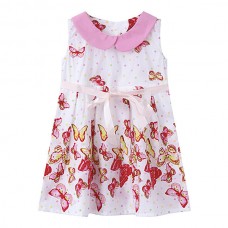 Kid Girls Doll Collar Butterfly Printed Sleeveless Dress