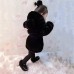 Kid Baby Girls Black Faxu Fur Hooded Coats