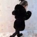 Kid Baby Girls Black Faxu Fur Hooded Coats