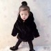 Kid Baby Girls Black Faxu Fur Hooded Coats