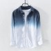 Mens Gradient Color Long Sleeve Cotton Breathable Trendy Casual Shirts