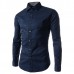 Mens Fashion Plaid Long-sleeved Lapel Checkered Shirt