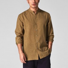 TWO-SIDED Mens Casual Shirt Soild Color Cotton Linen Long Sleeve Shirts