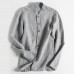 TWO-SIDED Mens Casual Shirt Soild Color Cotton Linen Long Sleeve Shirts