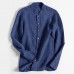 TWO-SIDED Mens Casual Shirt Soild Color Cotton Linen Long Sleeve Shirts