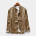Mens Cotton Vintage Loose Breathable Comfy Solid Color Long Sleeve Casual Shirts