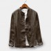 Mens Cotton Vintage Loose Breathable Comfy Solid Color Long Sleeve Casual Shirts