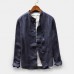 Mens Cotton Vintage Loose Breathable Comfy Solid Color Long Sleeve Casual Shirts