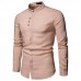 Mens Fashion Linen Turn Down Collar Long Sleeve Casual Shirts