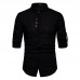 Mens Fashion Linen Turn Down Collar Long Sleeve Casual Shirts