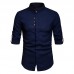 Mens Fashion Linen Turn Down Collar Long Sleeve Casual Shirts