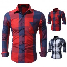 Mens Plaid Printing Slim Checked Button Up Fashion Designer Casual Shirt