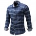 Mens Fashion Plaid Printing Autumn Long Sleeve Cotton Shirts