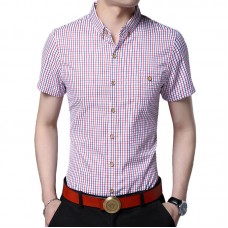 Mens Summer Short Sleeve Plaid Printing Pocket Casual Shirts